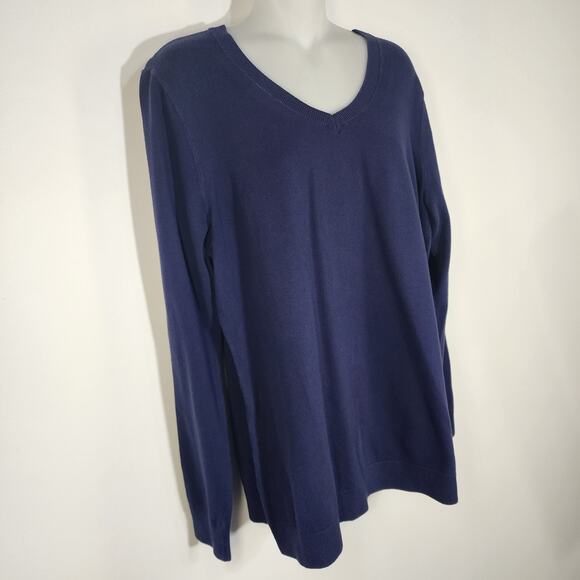 Duluth Trading Co. Women's Shiftless V-Neck Sweater Blue Large Layering Rib Knit - Picture 4 of 7